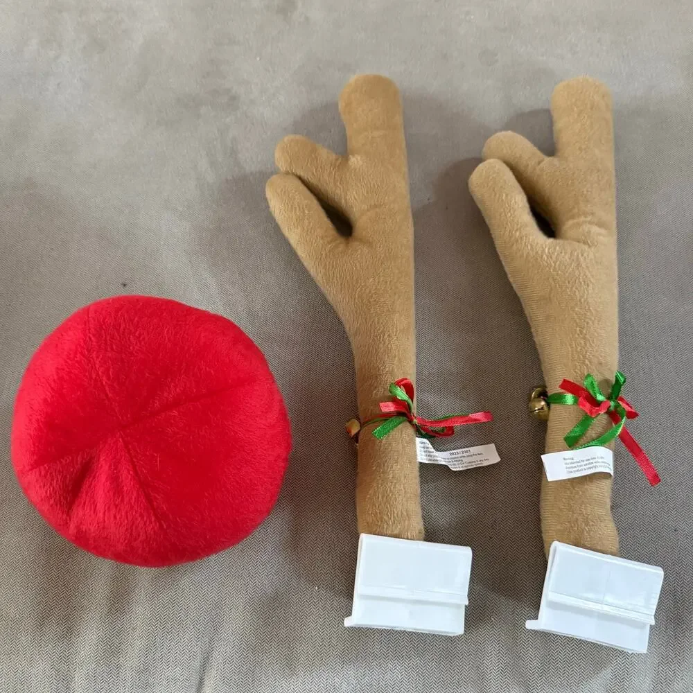 Christmas Reindeer Car Costume Kit Plush Antlers & Red Nose Holiday Decor